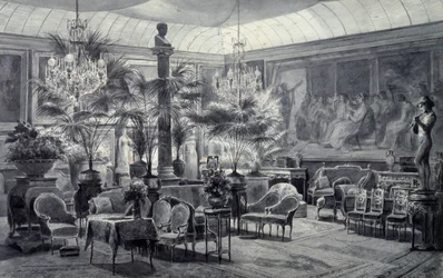 Wintergarten der Prinzessin Mathilde, Zeichnung in grauer Tinte und Gouache von Charles Giraud