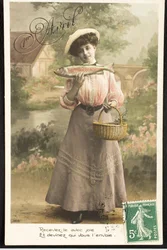 Alte Postkarte/Aprilfisch/Frau der Belle Époque