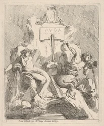 Entwurf für einen Brunnen mit einer sitzenden Nymphe links und einem Triton, der eine Muschel an seinen Mund hält, 1768