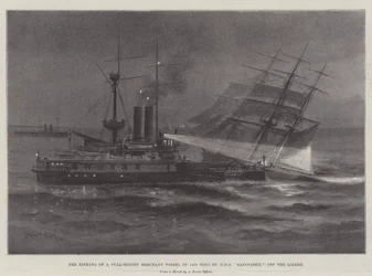 Das Sinken eines vollgetakelten Handelsschiffs von 1400 Tonnen durch die HMS Sanspareil vor dem Lizard