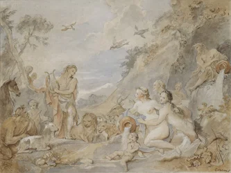 Orpheus bezaubert die Nymphen, Dryaden und Tiere