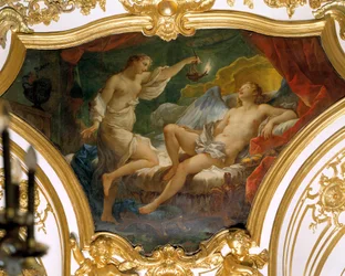 Psyche hebt seine Lampe, um seine Frau Eros (oder Amor) zu betrachten