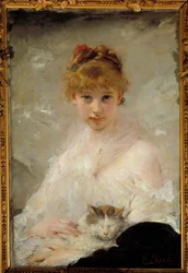 Junges Mädchen mit Katze, 19. Jahrhundert, Compiègne, Nationalmuseum des Schlosses