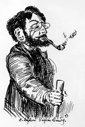 Henri Rivière (1864-1951), französischer Künstler und Designer (Schattenspiel im Cabaret Le Chat Noir), Zeichnung von E. Lefebvre nach Léandre