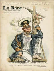 Illustration von Charles Leandre (1862-1934) für das Cover von Le Rire, 28/05/10 - England Großbritannien, Wahnsinn, Maritime Marine Küste, Rauchen, Tabak - George V (1865-1936)