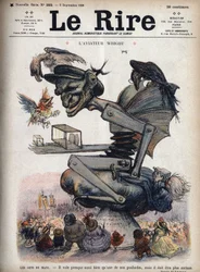 Die Leute von Le Mans: Es fliegt fast so gut wie unser Geflügel, aber es muss zäher sein. Karikatur von Wilbur Wright an Bord seines Flugzeugs „Model A“ bei einer Demonstration in Le Mans.