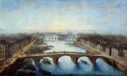 Panoramablick auf Paris über die Pont Royal im Jahr 1741