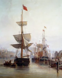 Schiff im Hafen von Rouen im Jahr 1855 (Detail). Gemälde von Charle Louis Mozin (1806-1862) 1855 Rouen, Musée des Beaux-Arts