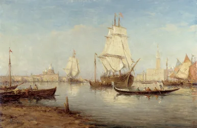 Galeonen und Gondeln im Becken von San Marco (Markusplatz in Venedig)