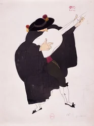 Kostüm für die Figur des Gitarristen aus Der Barbier von Sevilla von Gioacchino Rossini, Skizze von Charles Martin (1884-1934)