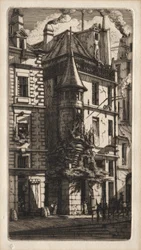 Radierungen von Paris: Haus mit einem Turm, Weberstraße