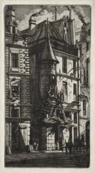 Radierungen von Paris: Haus mit einem Turm, Weberstraße