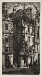 Radierungen von Paris: Haus mit einem Turm, Weberstraße, 1852