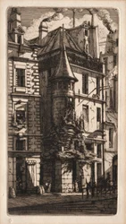 Radierungen von Paris: Haus mit einem Turm, Weberstraße, 1852