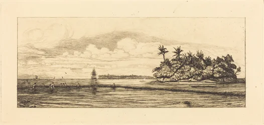 Ozeanien, Inselchen bei Uvea (Wallis); Fischfang bei Palmen, 1845