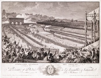 Fest der Föderation, 14. Juli 1790, auf dem Champ de Mars, graviert von Isidore Stanislas Helman