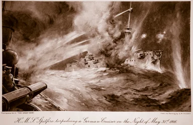 H.M.S Spitfire torpediert einen deutschen Kreuzer in der Nacht des 31. Mai