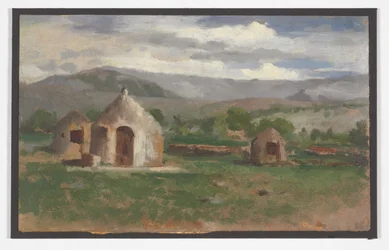 Landschaftsskizze mit einfachen Hütten, Provence