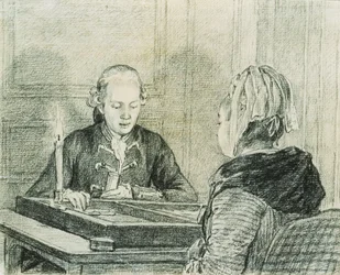 Ein sitzendes Paar, die Dame von hinten gesehen, spielt Backgammon bei Kerzenlicht