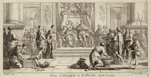 Hochzeit von Galla Placidia und Ataulf, König der Westgoten, Narbonne, 414 (Gravur)