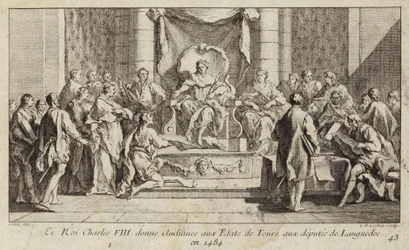 König Karl VIII. von Frankreich hört die Abgeordneten aus Languedoc bei den Generalständen in Tours an