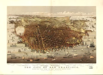 Die Stadt San Francisco. Vogelperspektive von der Bucht nach Südwesten