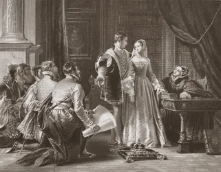 Lady Jane Greys Widerwillen, die Krone anzunehmen, graviert von A.H. Payne