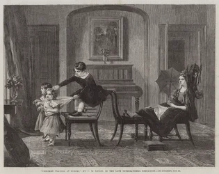 Kinder spielen Pferde, in der späten Internationalen Ausstellung