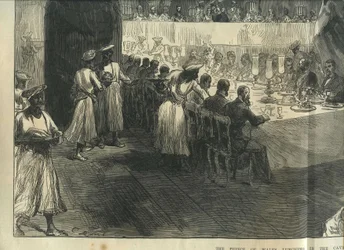 Der Prinz von Wales beim Mittagessen in den Höhlen von Elephanta