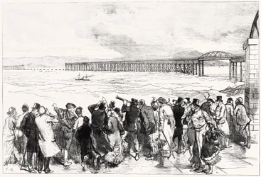 Die Tay-Brücke, wie sie am Montag, den 29. Dezember, um zehn Uhr erschien (Kupferstich)