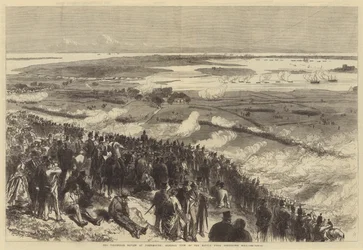 Die Freiwilligenüberprüfung in Portsmouth, Gesamtansicht der Schlacht vom Portsdown Hill