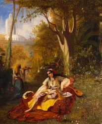 Eine algerische Frau und ihre Dienerin in einem Garten, 1844
