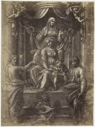 Fotoreproduktion einer Zeichnung von Raffael, Anna, Maria und Christus