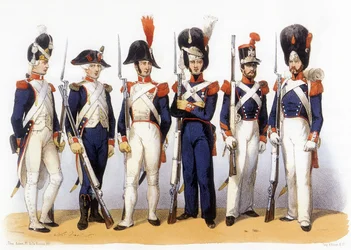 Uniformen der französischen Armee, Nationalgarde (Infanterie) 18.-19. Jahrhundert, Gravur von Charles Vernier (1831-1887)