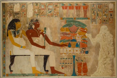 Wesir Rekhmire und seine Mutter Meryt mit Speiseopfern, ca. 1928