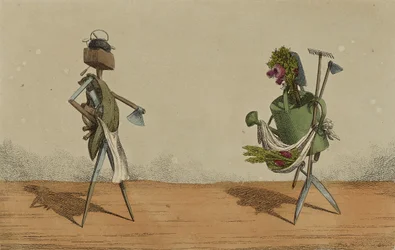 Belebte Werkzeuge, Tafel 2, gewidmet den Zimmerleuten und Gärtnern Großbritanniens, ca. 1811 (handkolorierte Radierung)