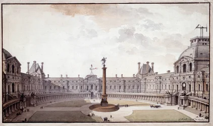 Architektur: Entwurf zur Neugestaltung des Salon Carré du Louvre. Zeichnung in Tinte und Feder von Architekt Charles de Wailly