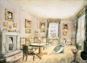 Das Wohnzimmer, East Wood, Hay, f54 aus einem Album von Innenräumen, 1843