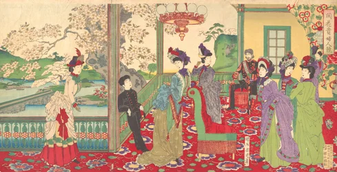 Ein Wettbewerb eleganter Damen unter den Kirschblüten, September 1887