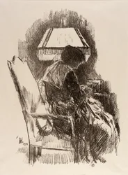 Frau Hassam, beim Stricken