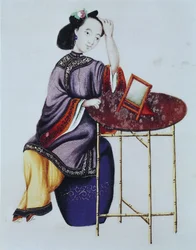 Eine chinesische Frau, die ihr Haar richtet, Qianlong-Periode (1736-96)