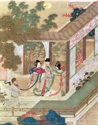 Ein romantisches Treffen, Illustration aus einem traditionellen chinesischen Roman