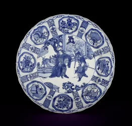 Blau-weißer Kraak-Teller mit Kriegern, Wanli, 1590-1610 (Porzellan)