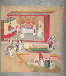 Kaiser Hui Tsung (r.1100-26) übt mit der buddhistischen Sekte Tao-See, aus einer Geschichte der Kaiser von China