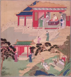 Kaiser Tai Tsung (r.762-779) liest ein medizinisches Buch, aus einer Geschichte der chinesischen Kaiser