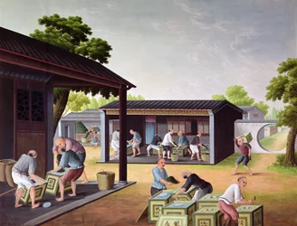 Verpacken von Tee in Kisten