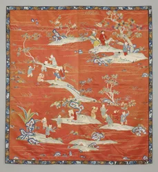 Roter Satin-Bettbezug, 19. Jahrhundert