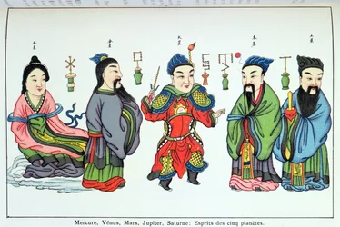 Die Geister der fünf Planeten, Merkur, Venus, Mars, Jupiter und Saturn, reproduziert in Recherche sur les supersitions en Chine von Pater Henri Dore und veröffentlicht 1911