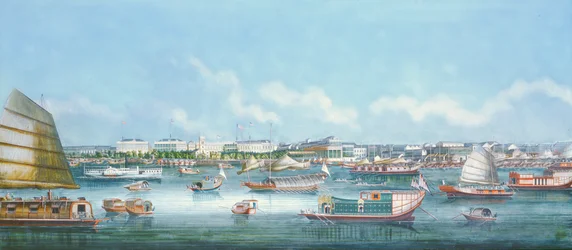 Ansicht der Uferpromenade in Kanton, ca. 1855