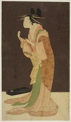 Eine Auswahl von Schönheiten aus den Vergnügungsvierteln (Seiro bisen awase): Misayama von der Chojiya im Nachtgewand (Tokogi no zu - Chojiya Misayama)